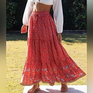 Red boho flowy skirt